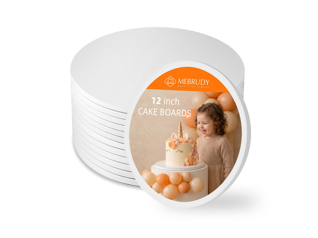 12 PCS Cake Boards 12 Inch Round 1/2 Inch Thick Sturdy Cake Drums, Food Grade White Cardboard, Base Para Pastel, Wedding, Party, Bakery Home Display