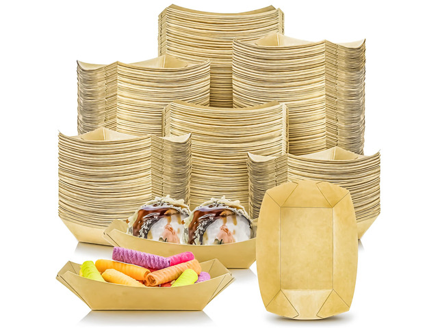 400 Pack 1/4Lb Paper Food Boat Trays Disposable Small Paper Boats Plates Containers, 0.25Lb Mini Kraft Food Serving Boat Tray Baskets for Snack...