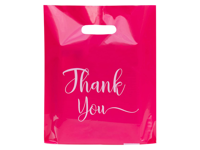 Thank You Bags - 100 Pack Plastic Merchandise Bags for Business, Retail Boutique Wholesale (Pink, Large 15x18)