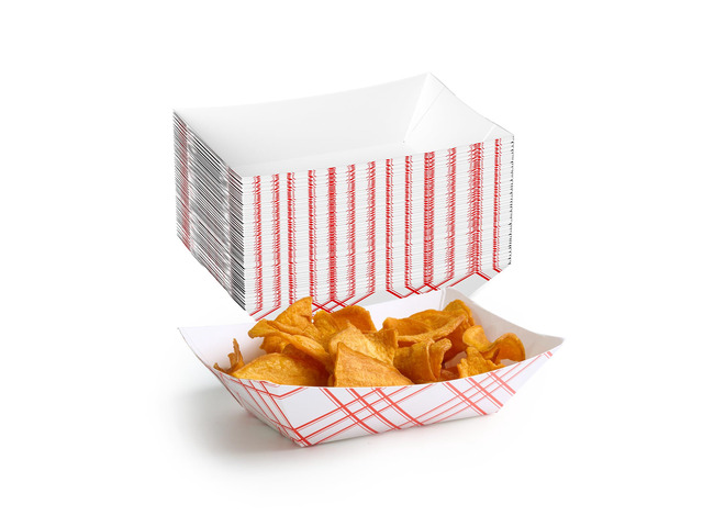 100 Pack 2lb Paper Food Tray Red, Disposable Paper Boat for Nacho Food Holder Trays, Serving Boats for Taco Hot Dog Snack Fries Dessert Popcorn Sauce
