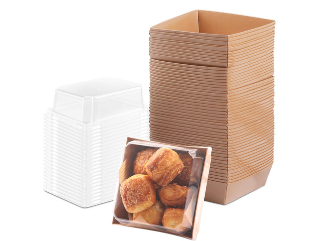 50 Pack Charcuterie Boxes with Clear Lids, 4 Inches Brown Dessert Boxes To Go Disposable Mini Charcuterie Boxes for Cookie, Sandwich, Strawberry,...
