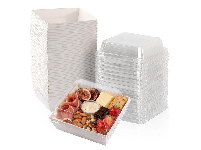 50 Pack Charcuterie Boxes with Clear Lids, 4 Inches White Dessert Boxes To Go Disposable Mini Charcuterie Boxes for Cookie, Sandwich, Strawberry,...