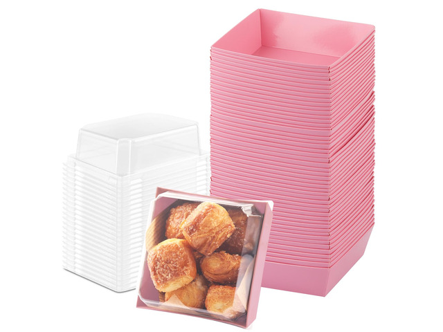 50 Pack Charcuterie Boxes with Clear Lids, 4 Inches Pink Dessert Boxes To Go Disposable Mini Charcuterie Boxes for Cookie, Sandwich, Strawberry,...