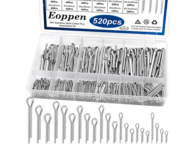 520Pcs Cotter Pin Assortment Kit - 304 Stainless Steel 24 Sizes Small Cotter Pin Set for Automotive, Trailer, Hitch Pin Lock System