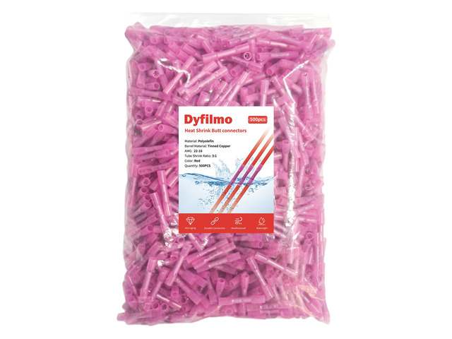 Heat Shrink Butt Connectors - 500Pcs 22-16 AWG Red Waterproof Electrical Wire Connectors Automotive Marine Grade Wire Crimp Terminals Butt Splices...