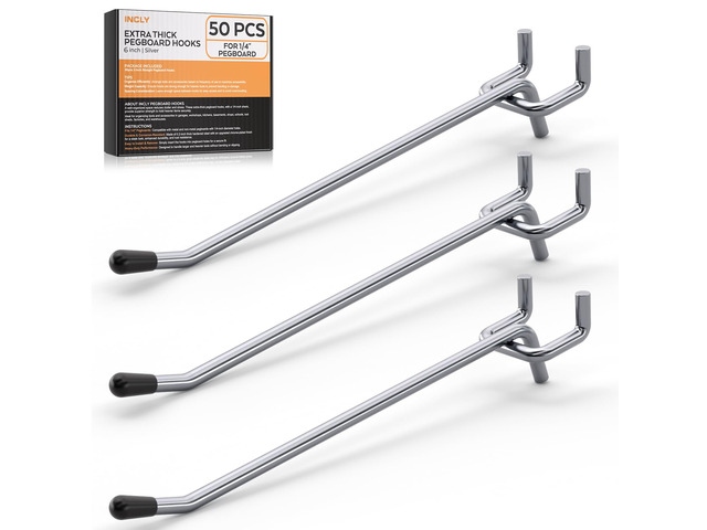 50 Pack 6 Inch Pegboard Hooks with Rubber Tipped, 1/4' Heavy Duty Peg Board Hooks Accessories,Peg Board Tool Hangers Fit 1/4' Pegboard, For Hanging...