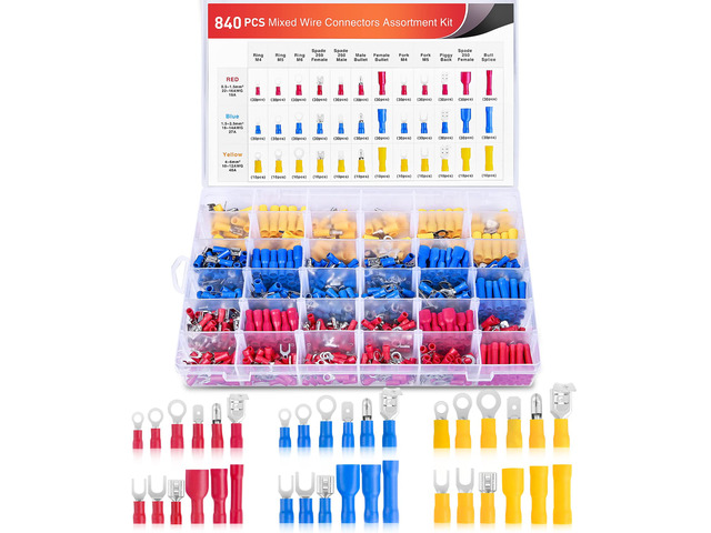 840PCS Mixed Quick Disconnect Electrical Insulated Crimp Terminals Butt Bullet Spade Bullet Fork Ring Solderless butt Splice piggyback Male Female...