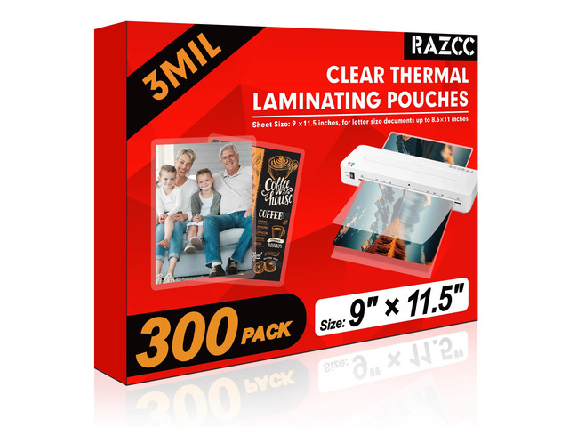 Laminating Sheets, 300 Pack Clear Thermal Laminating Plastic Paper Laminator Sheets, 9 x 11.5-Inch, 3mil, Ideal Office or School Supplies