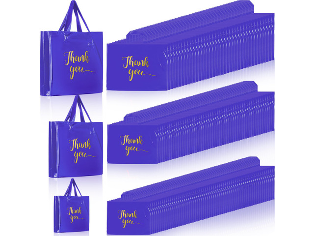 200 Pcs Thank You Shopping Bags with Handle,Purple Plastic Retail Packets for Small Business, Boutique Shops, 3 Sizes 9x12 12x15 15x18 in,...