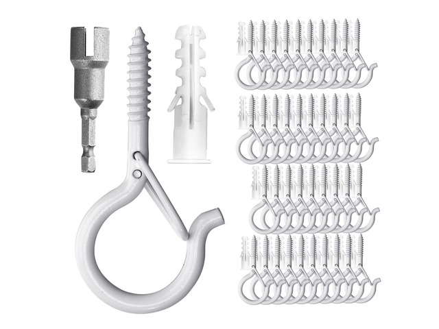 40 Pack Screw Hooks for Hanging Plants Outdoor Lights(White) Christmas Seasonal Lighting, Heavy Duty 2.2 Inch Eye Hook Cup Ceiling Hook Q-Hanger...