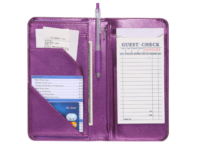 4.7 X 9 Metallic Purple Server Book with Zipper Pocket Bling Waitress Book with Money Pocket and Magnetic Closure, Restaurant Waitstaff Organizer...