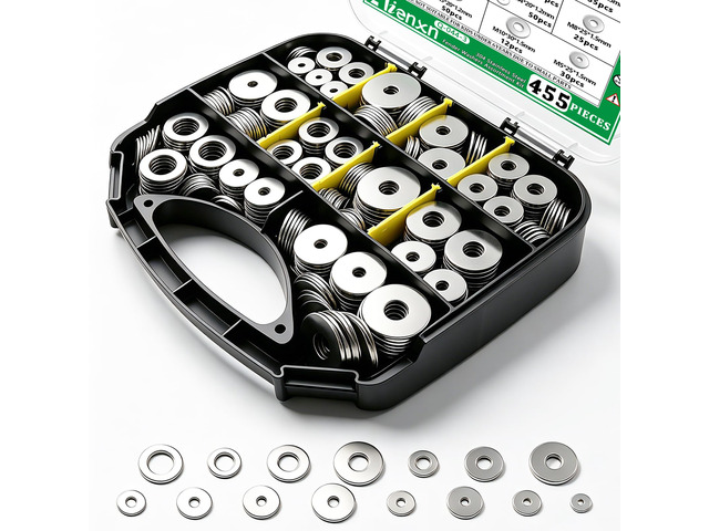 455PCS 304 Stainless Steel Fender Washer Kit, Washers for Bolts 15 Metric Sizes Fender Washers for Screws -M3, M4, M5, M6, M8, M10, M12 for Home &...