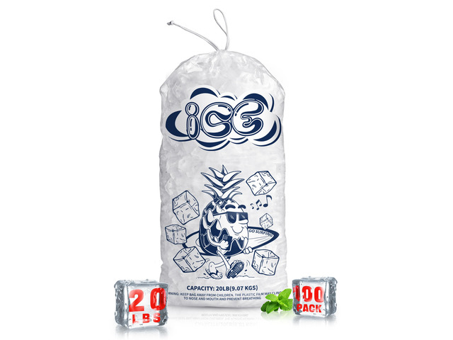 100 Pack Ice Bags 20 lb with Drawstring, Heavy-Duty Ice Bags for Ice Machine(2 Mils Thickness)