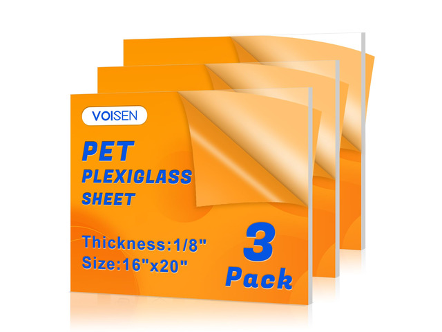 3 Pack Plexiglass Sheets 1/8 Inch Thick, 16'X20' Plexi Glass Panel Plastic Sheet for Crafts,Signs, Display Cases, Sneeze Guard, Cut with...