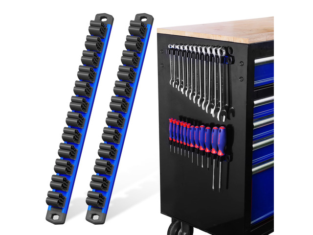 Magnetic Screwdriver and Wrench Organizer Set, 24-Slot Tool Holders 2-Pack Aluminum Rails, Magnetic Force, Flexible High-Tension Tool Clips, For...
