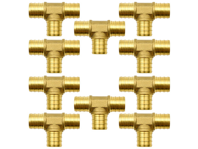 10 Pack 3/4' PEX Fittings, Brass Tee Fittings for PEX Tubing Pipe