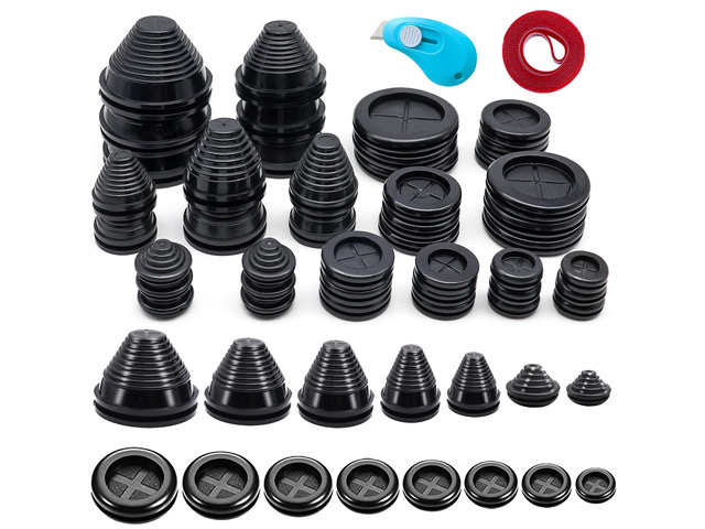 32 Piece Closed Rubber Grommet Firewall Solid Closed Hole Plug Kit, Tower and Round Double Sided Rubber Hole Plugs for Wire Electrical Plumbing...