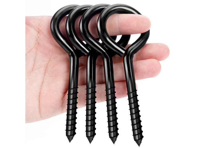 5 Inch Eye Hooks, Large Eye Bolts Screw in Hooks, 20 Pcs Carbon Steel, Black, Heavy Duty, For Wood Securing Cables Wire, Heavy-Duty Applications