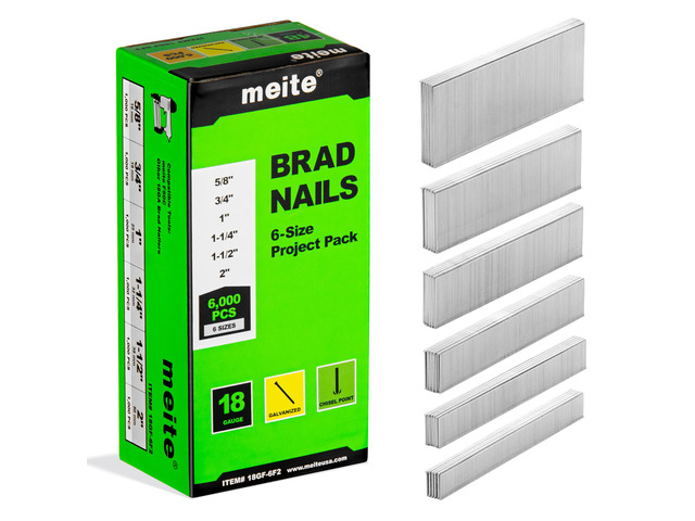 18 Gauge Brad Nails, 6 Sizes (5/8',3/4',1',1-1/4',1-1/2',2') 6,000Pcs Galvanized Assorted 6 Sizes Small Finishing Nails for Pneumatic, Electric...