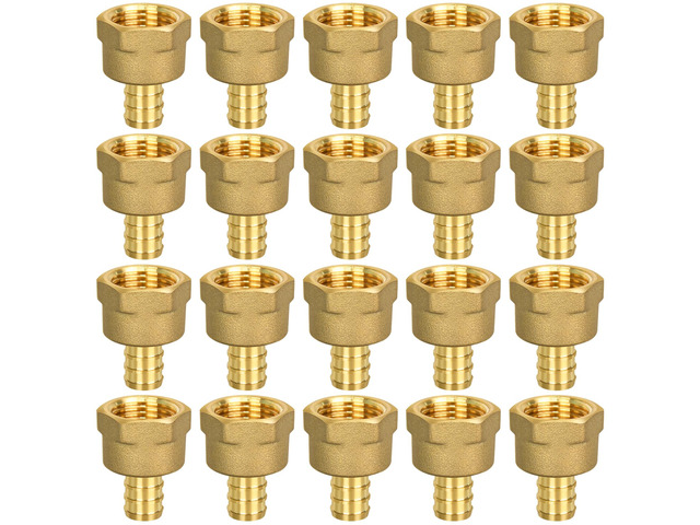 20 Pack PEX 1/2' x 1/2' NPT Female Fittings, Brass, Full Port for PEX pipes in plumbing jobs