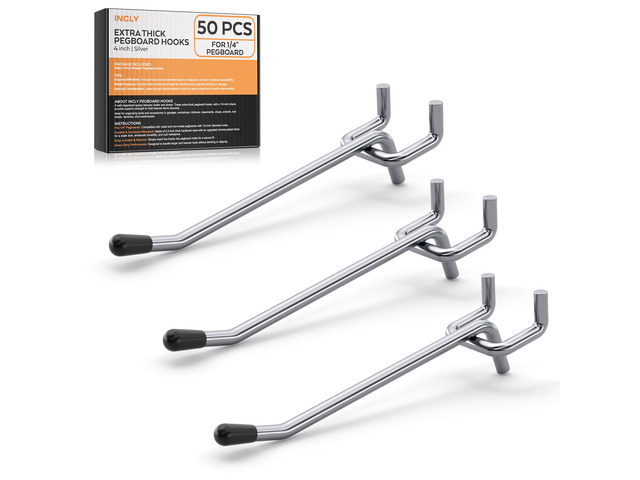 50 Pack 4 Inch Pegboard Hooks with Rubber Tipped, 1/4' Heavy Duty Peg Board Hooks Accessories,Peg Board Tool Hangers Fit 1/4' Pegboard, For Hanging...
