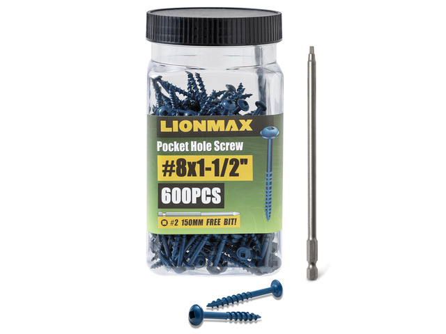 Pocket Hole Screws #8 x 1-1/2 Inch, 600PCS Exterior Pocket Screws Rust Resistant Blue Coated, Coarse Thread, Square Drive, Washer Head, for Outdoor...