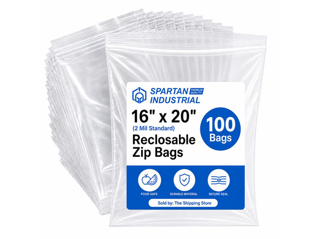 16 X 20 (100 Count) 2 Mil Clear Reclosable Zip Plastic Poly Bags with Resealable Lock Seal Zipper