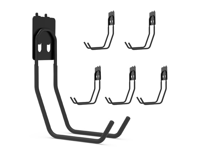 6 Pack Large Double Arm Pegboard Hooks for 1/4 Inch Pegboard Tool Holders with 66 lb Capacity for Leaf Blower, Weed Eater, Pipes, Hoses, Ladders,...