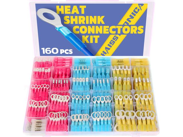 160PCS Heat Shrink Wire Connectors, 26-10 AWG, 4Colors/31Sizes Marine Grade Ring, Fork, Spade, Bullet & Butt Terminals, Multiple Automotive & Boat...