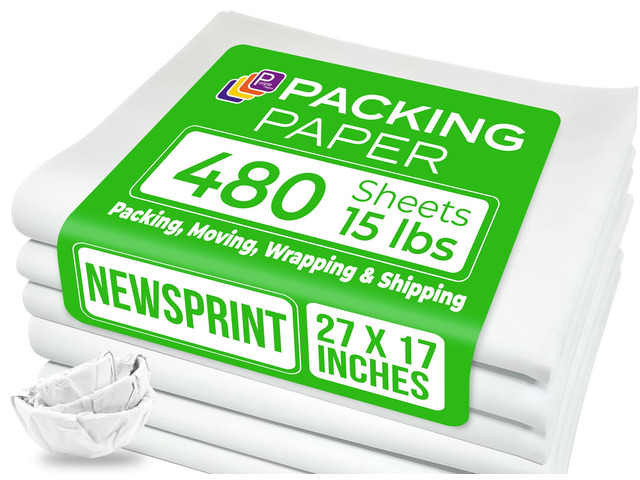 White Bulk Packing Paper 480 sheets 27' x 17' 15 lb Sheets for Moving - Newsprint Paper - Must Have in Your Moving Supplies Newsprint...