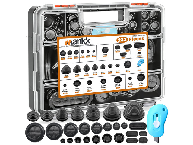233PCS Rubber Grommet Kit 27 Sizes (7/25'-2-3/8') Tower/Oval/Round Firewall Grommet Wire Grommet Double Sided Rubber Hole Plug with Knife for Wire...