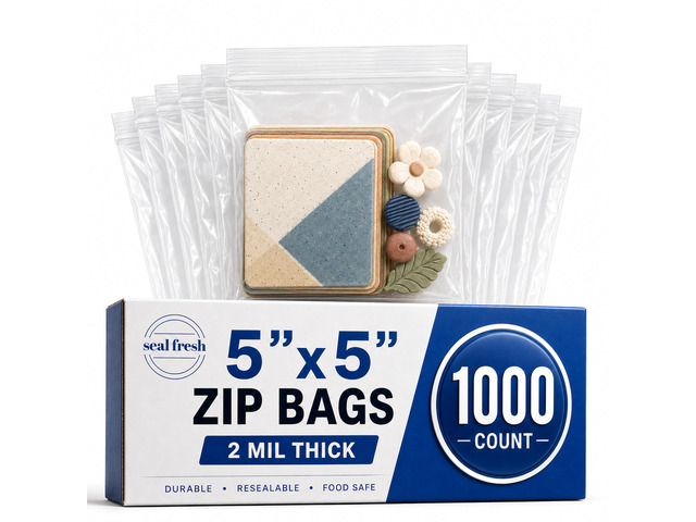 5 x 5 Inch Resealable Plastic Bags 1000 Pack Clear Reclosable Snack Bags with Zipper Top for Treats, Crafts, Small Parts, Storage