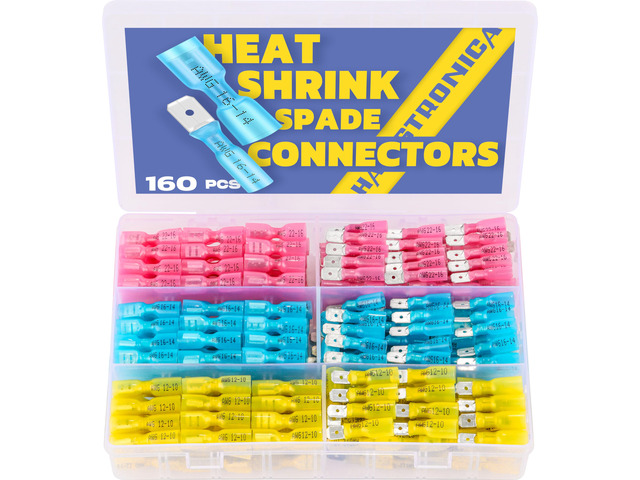 160PCS Heat Shrink Spade Connectors, 22-10 AWG, Male/Female Quick Disconnect Wire Connectors for Automotive, Watercraft & Electronics, 3:1...