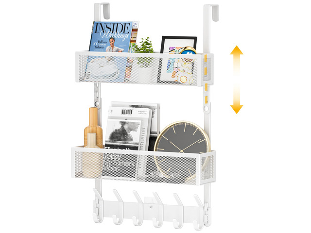 Over The Door Hooks Organizer,Door Hanger with 10 Hooks & 2 Basket Adjustable Spacing,Over The Door Towel Rack,Multi-Purpose Back Storage Organizer...