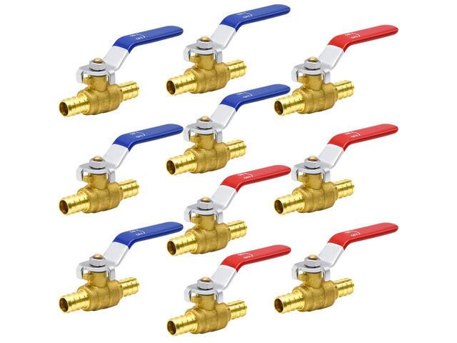 10pcs PEX Ball Valves, 1/2' PEX Brass Full Port Shut Off Ball Valve, Full Port Shut-off Ball Valve, Quarter Turn HOT (RED) COLD (BLUE) of Water...
