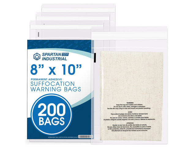 8 X 10 (200 Count) Self Seal Clear Poly Bags with Suffocation Warning for Packaging, Clothing, and Fulfillment - Permanent Adhesive
