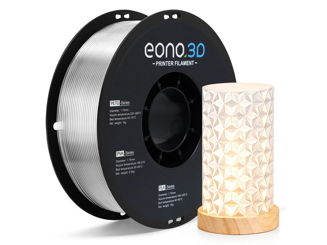 PETG Filament 1.75mm Transparent 1kg for 3D Printing Clear translucent PETG, high strength, low warp, strong layer adhesion. 2.2lbs vacuum-sealed...