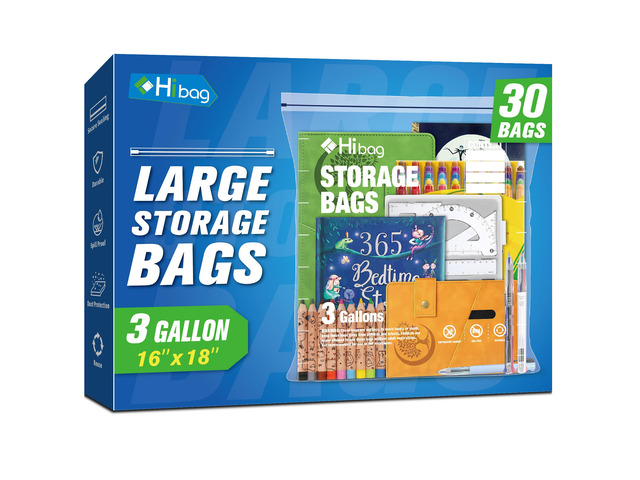 3 Gallon Extra Large Zippered Plastic Bags for Storage, 16'' x 18'', Clear Storage Bags for Clothes, Extra Thick 30 pack