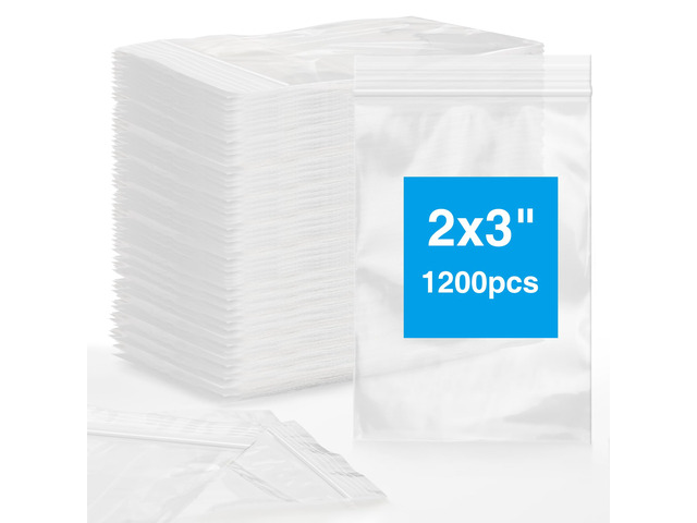 1200Pcs 2 x 3 Plastic Zip Bag, Clear, 2 mil Thick Resealable, Small Bags for Daily Vitamin, Jewelry, Candy, Home, Office, Travel, Party Favors