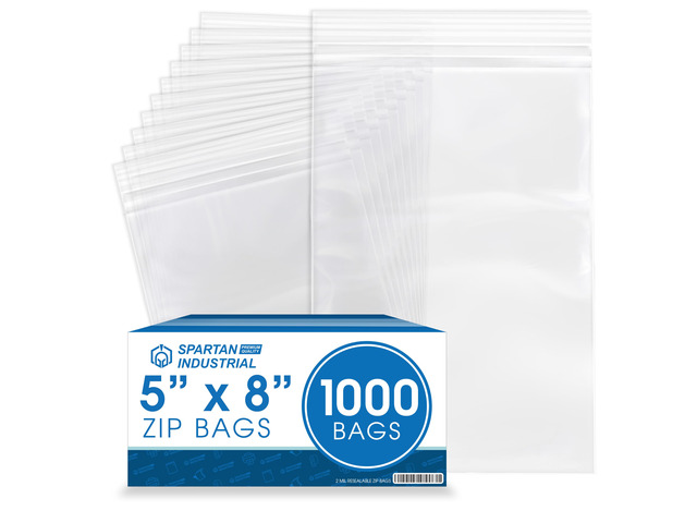 5 X 8 (1000 Count) 2 Mil Clear Reclosable Zip Plastic Poly Bags with Resealable Lock Seal Zipper
