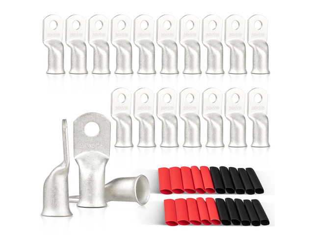 20PCS 2/0 AWG-5/16 Marine Grade Wire Lugs, Tinned Copper Ring Terminal Connectors Ends W/3:1 Dual Wall Adhesive Heat Shrink Tubing, Heavy Duty...