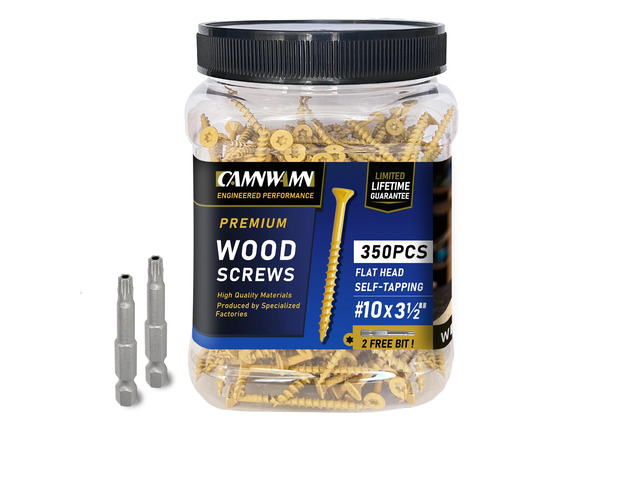 #10 x 3-1/2 in Deck Screws, 350 PCS, Tan Exterior Wood Screws Epoxy coated, rust-resistant Torx drive include T25 star bit for decks, fences and...