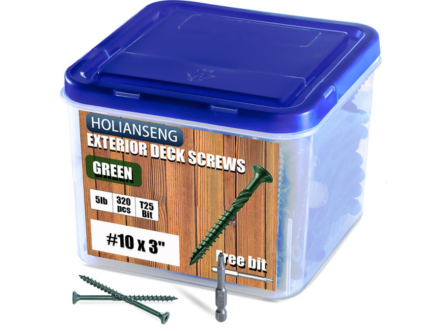 Deck Screws 3 Inch, #10 x 3, 5lb, Rust Resistant, Green Epoxy Coated, Outdoor Screws, Torx/Star Drive, T25 Bit