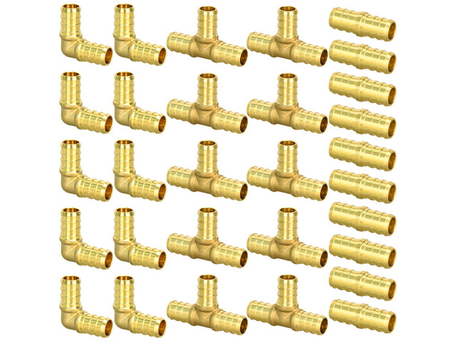 30pcs 1/2' PEX Fittings, Elbow TEE Straight Couplings Set, PEX Brass Crimp Fitting Combo with Tees, Elbows, Straights