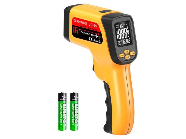 Non-Contact Infrared Thermometer Gun, High Accuracy -58°F to 1472°F, Adjustable Emissivity, Ir Thermometer with Backlit LCD, Over-Temp Alarm, Laser...