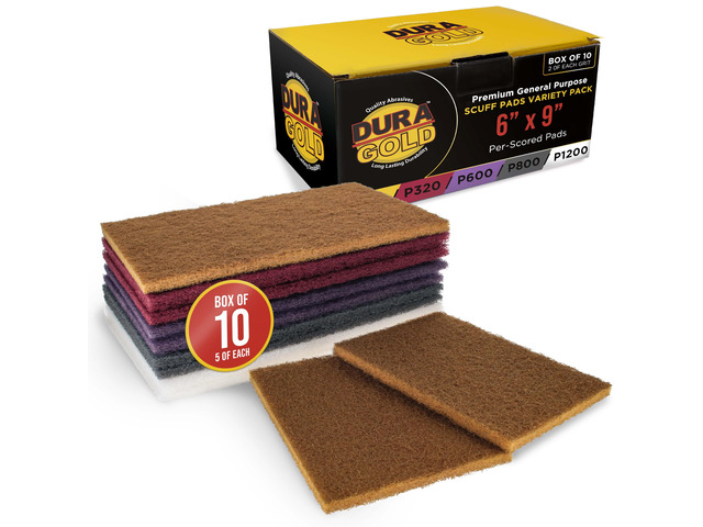 Premium 6' x 9' 10 Scuff Pad Variety Pack, 2 Each Maroon, Gray, Gold, Purple and White - Scuffing, Scouring, Sanding, Cleaning, Blending, Paint...