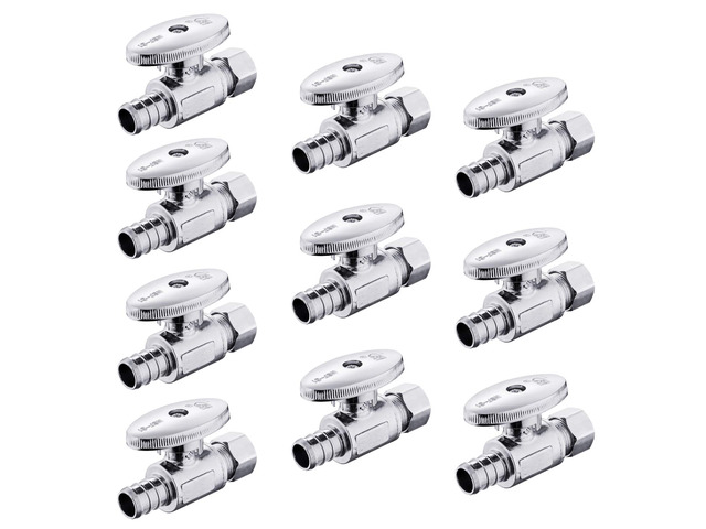 10Pcs Straight Stop Valve,1/2'Crimp Pex x 3/8'OD Comp(VALVE088-10) 1/4 Turn Straight Water Shut Off Valve,Chrome Plated Brass