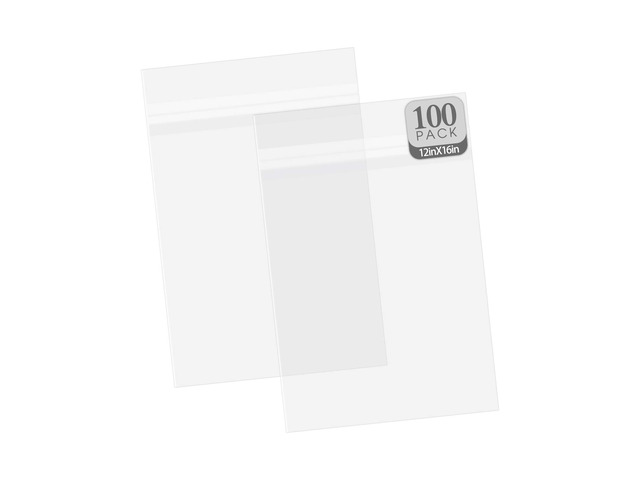 12x16 Inch Crystal Sealed Clear Plastic Sleeves,100 Pack Resealable Adhesive, Clear Stoarge Bags, For Pictures, Photos, Framing Mat Mattes, 12-2/5'...