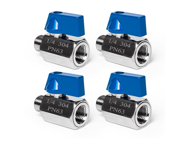 4Pack 1/4' Mini Ball Valve, 304 Stainless Steel Shut-Off Valve NPT Female x Male Thread Small Valves for Compact Space (4, 1/4 Inch)