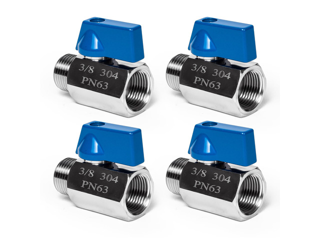 4Pack 3/8' Mini Ball Valve, 304 Stainless Steel Shut-Off Valve NPT Female x Male Thread Small Valves for Compact Space (4, 3/8 Inch)